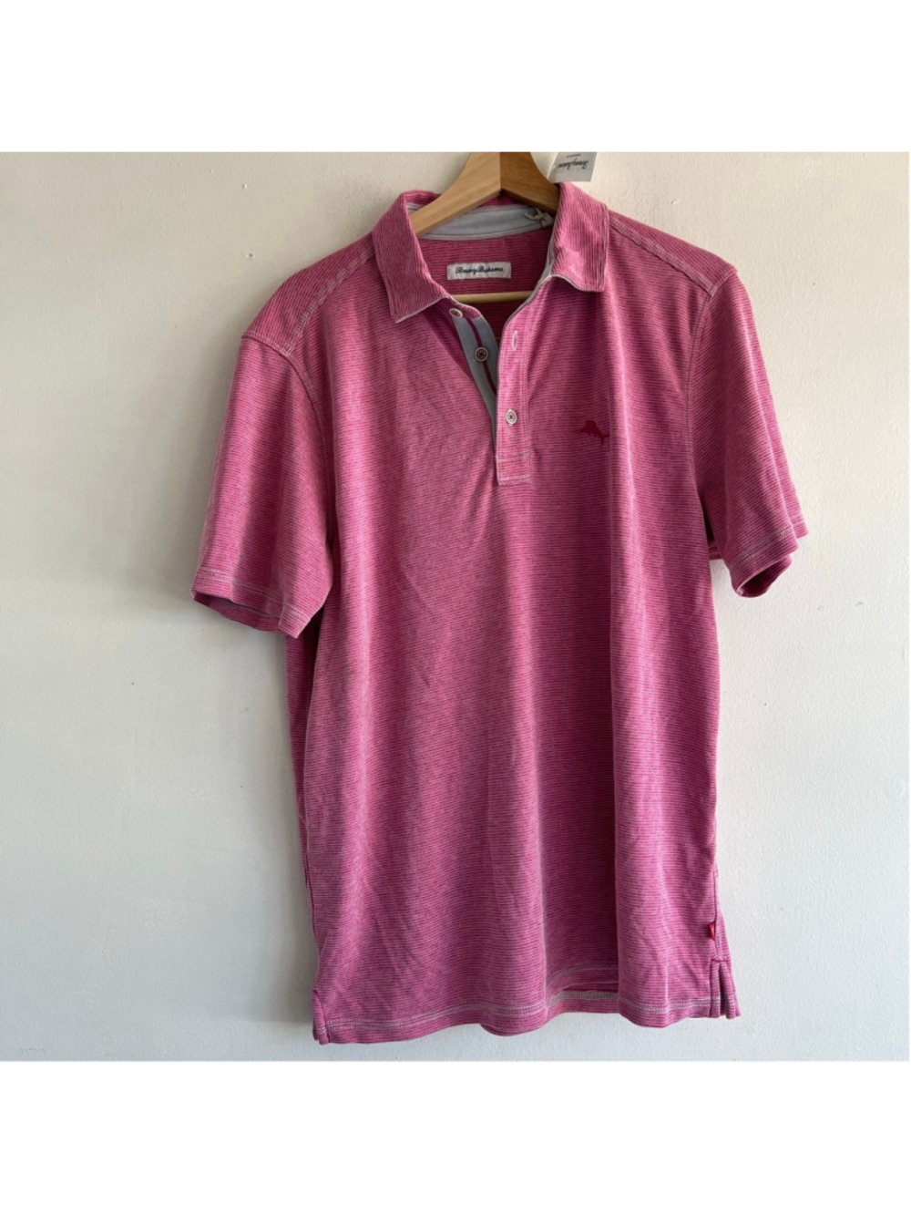 NWT Men's Tommy Bahama Pink Striped Polo Shirt Standard L